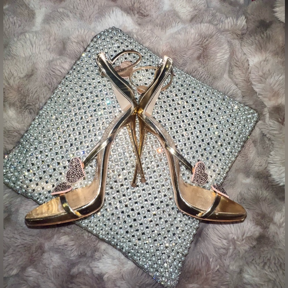 Giuseppe Zanotti Rose Gold Harmony Love Sandals Swarovski Hearts, 38.5/8 - Picture 6 of 17